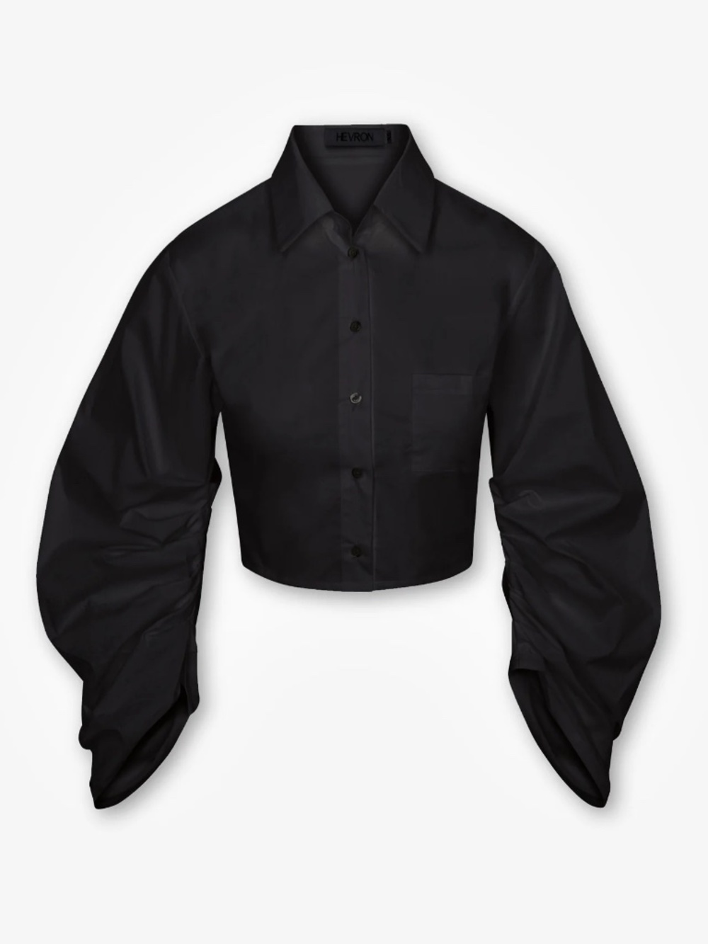 Hevron Raquel Top — Black Cotton Poplin, Size XS